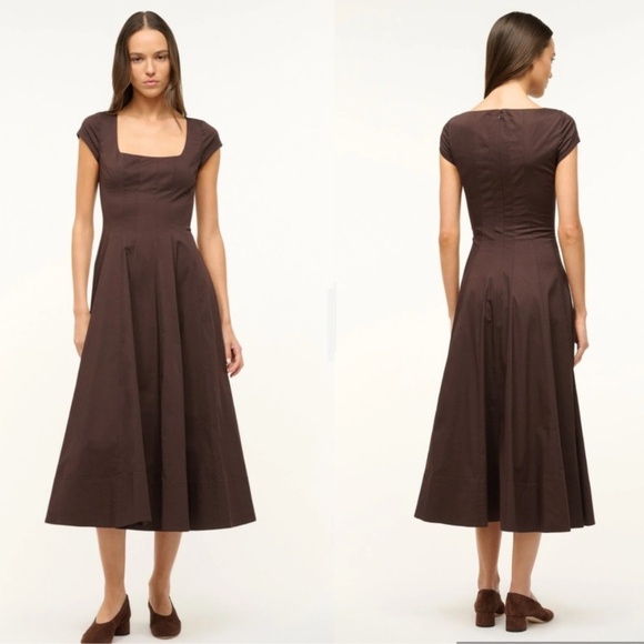 STAUD Short Sleeve Wells Midi Dress in Earth - Picture 2 of 6